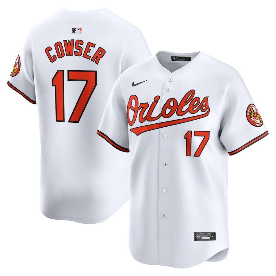 Men Baltimore Orioles 17 Colton Cowser Nike White Home Limited Player MLB Jersey
